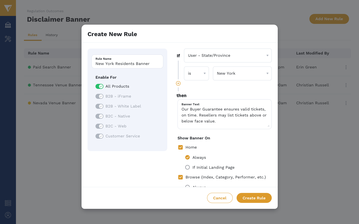 Rule Creation: Rule Filled