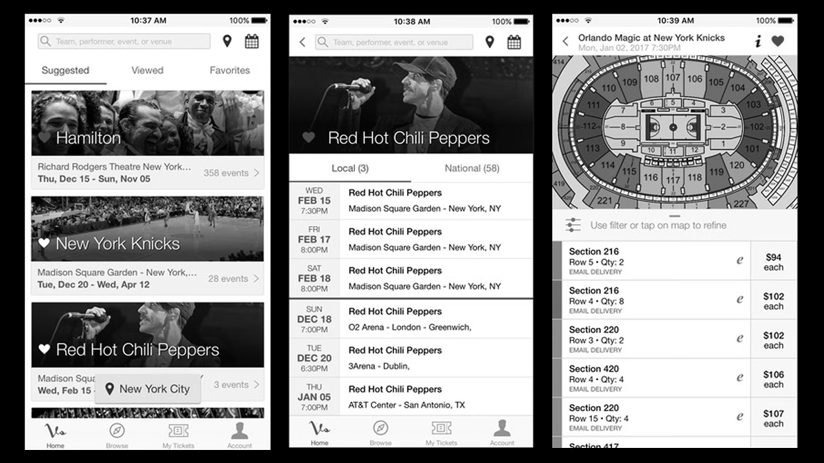The original app home screen, a flat list of events with no personalization or engagement hooks.