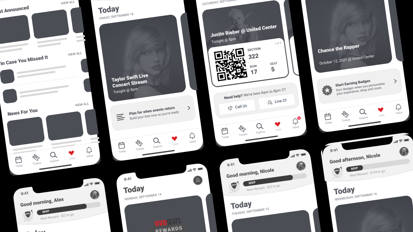 Wireframes for the "For You Today" home feed and Lists features, showing early layout explorations.
