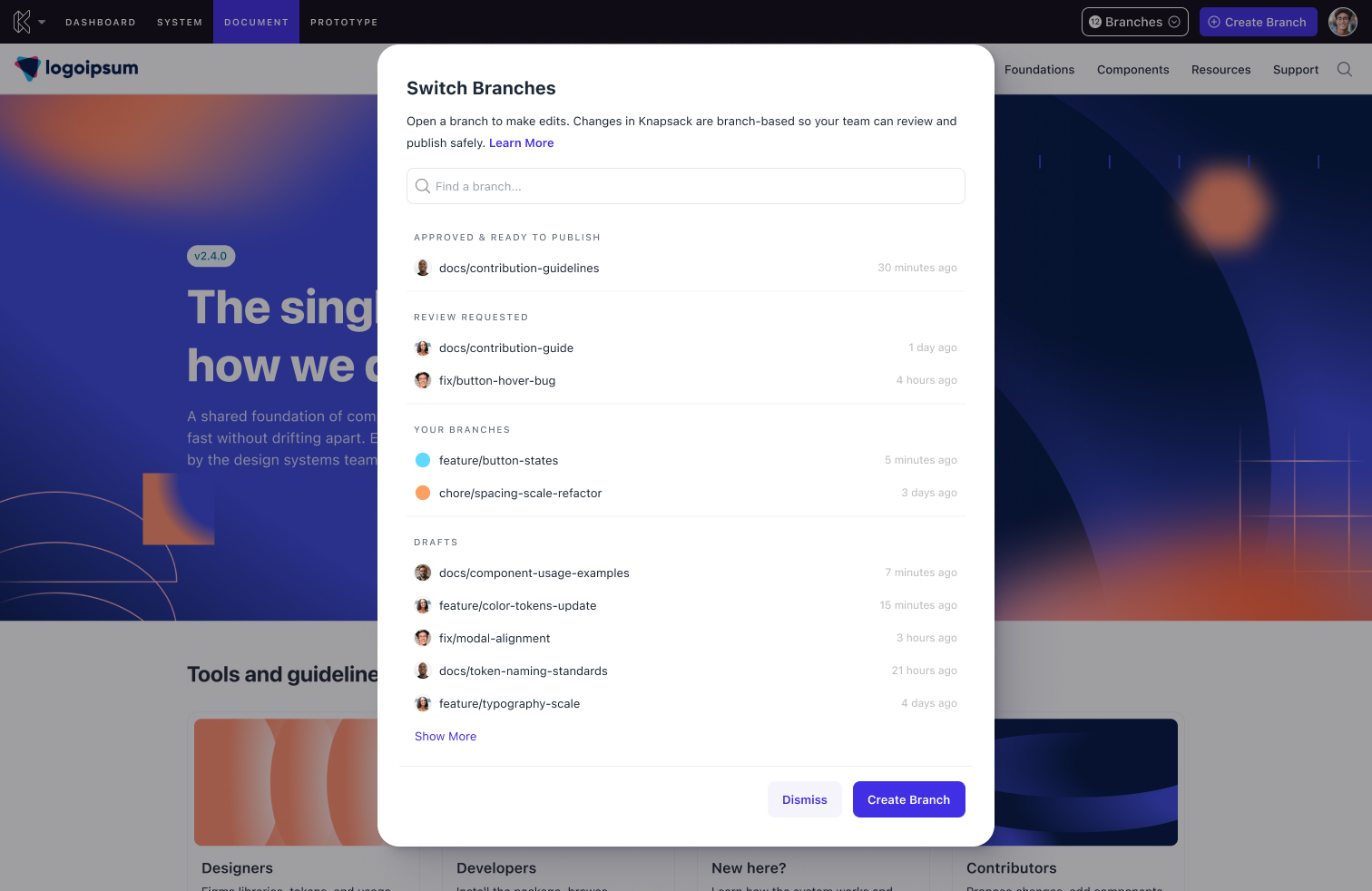 Branches list communicating status