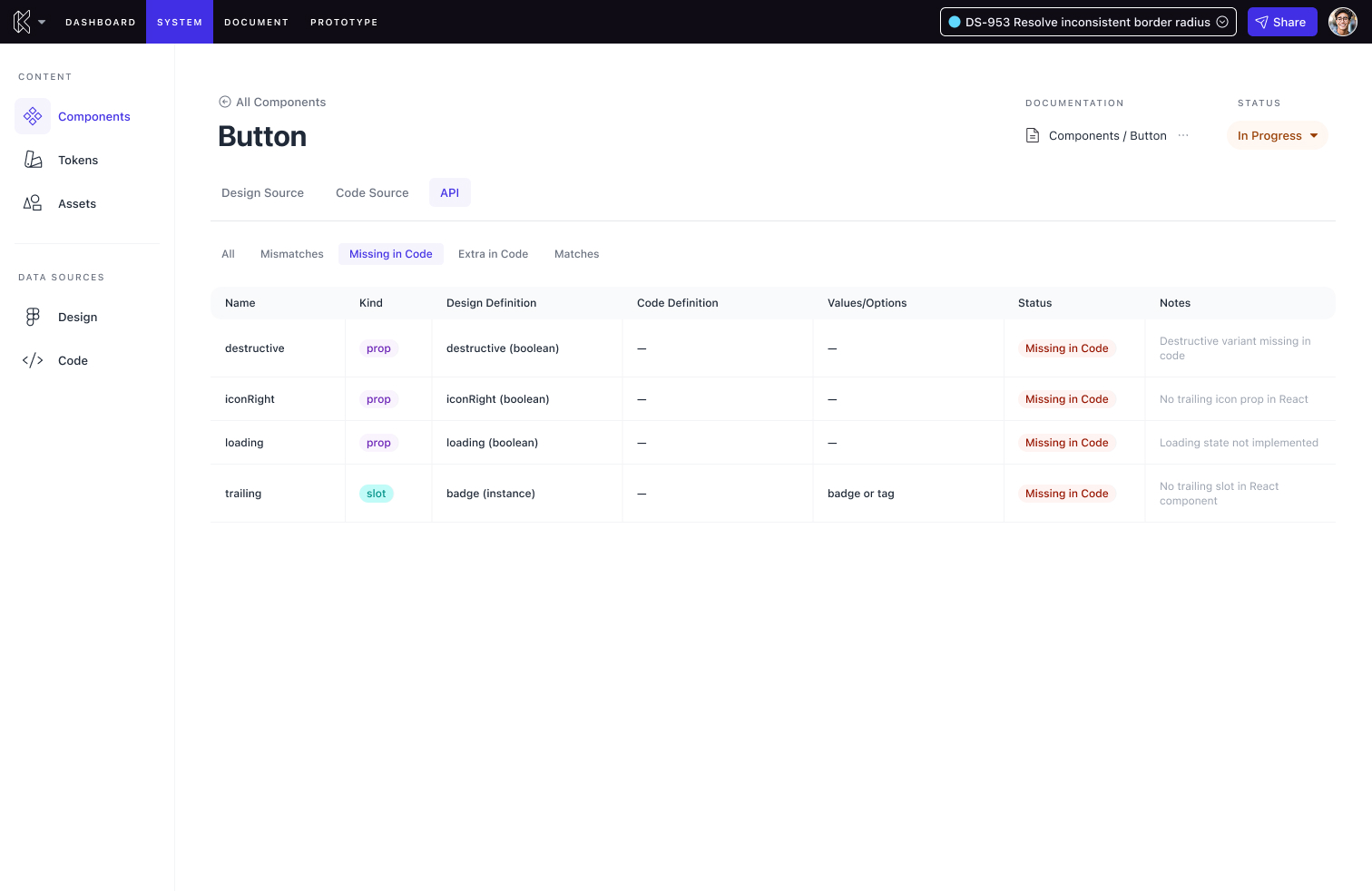 Component API Missing in Code