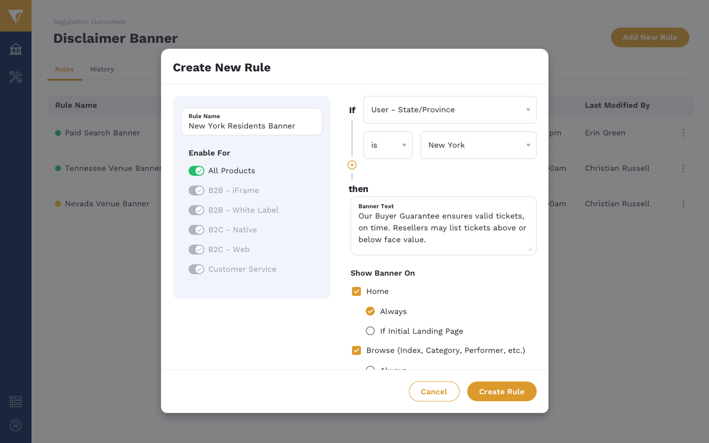 Rule Creation: Rule Filled